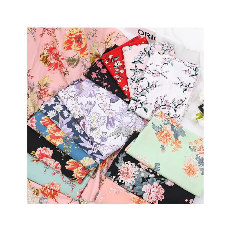 Opaque Printed Floral Chiffon Fabric By Meters for Clothes Dresses Sewing Fashion Colourful Peony Flower Pattern Cloth Soft Thin