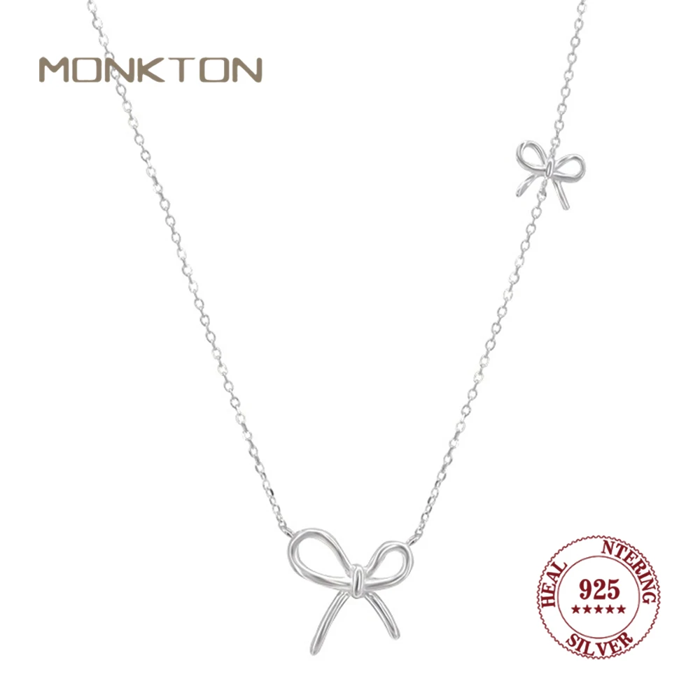 

Monkton 100% стерлингового серебра 925 пробы, ожерелья-цепочки, простое ожерелье с подвеской в виде банта, серебро 925, ювелирные изделия для девочек, сладкий подарок