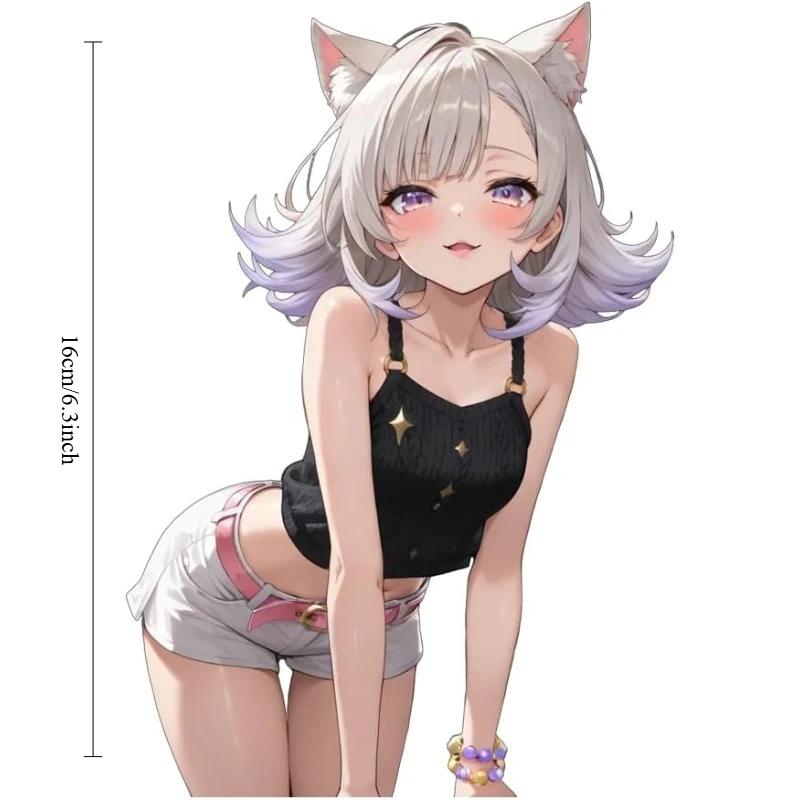 1Pc Cute Cat Ear Anime Girl Vinyl Decal, Waterproof Sun-proof Sticker For Car Moto Water Bottle Laptop Otaku Gift