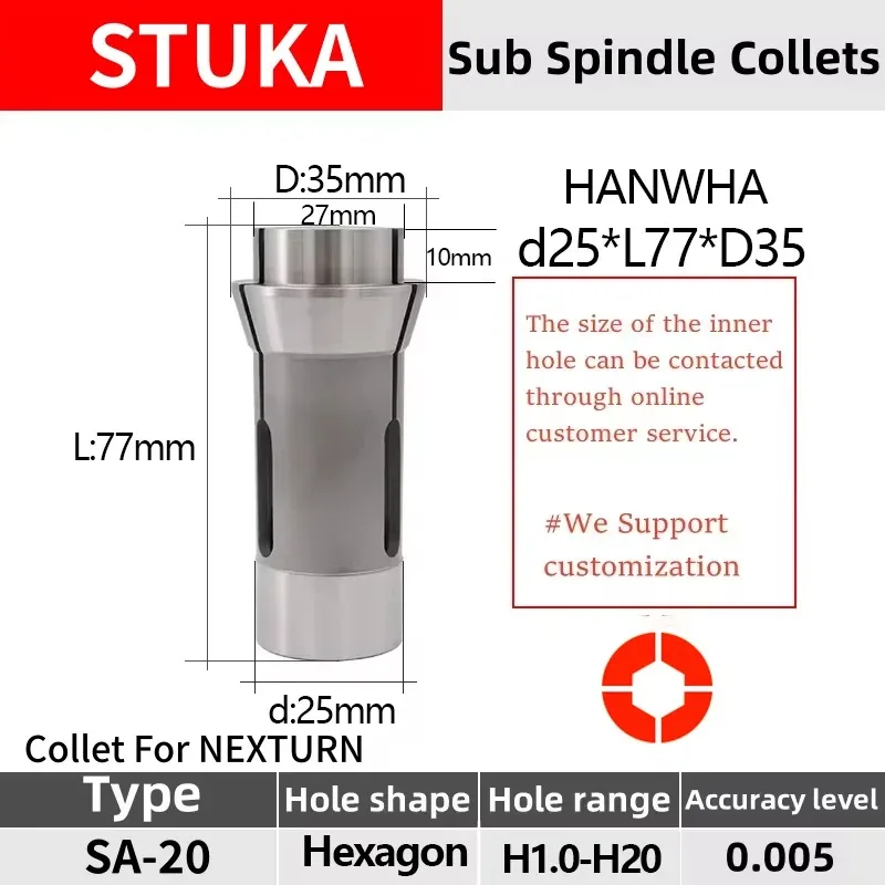 Stuka Hexagon Collet For NEXTURN SA-20 F25 145E Collet Swiss type lathe chuck high precision Tungsten carbide Guide bush
