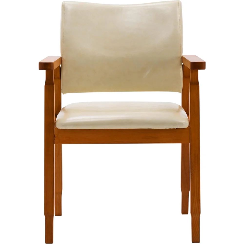 Mid-Century Dining Side Chair with Faux Leather Seat in Tan, Arm Chair in Walnut,Set of 4