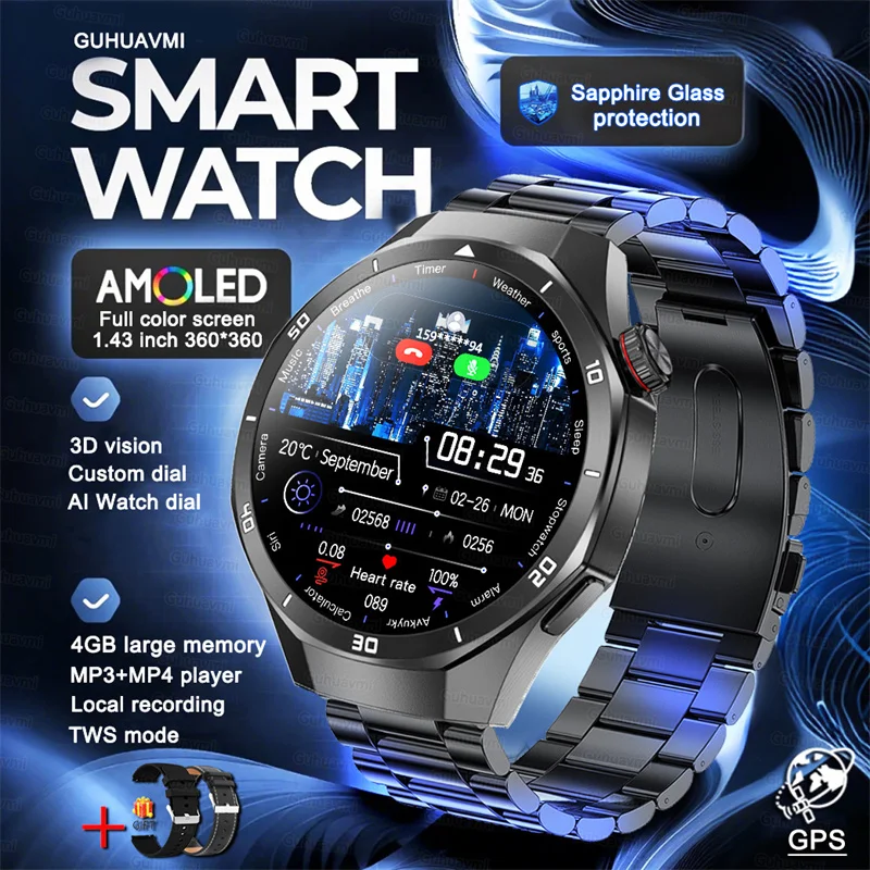 Smart Watch Men Outdoor Sport GPS 4GB Local Music Video Playback IP68 Blood oxygen Call Smartwatch For Android iOS