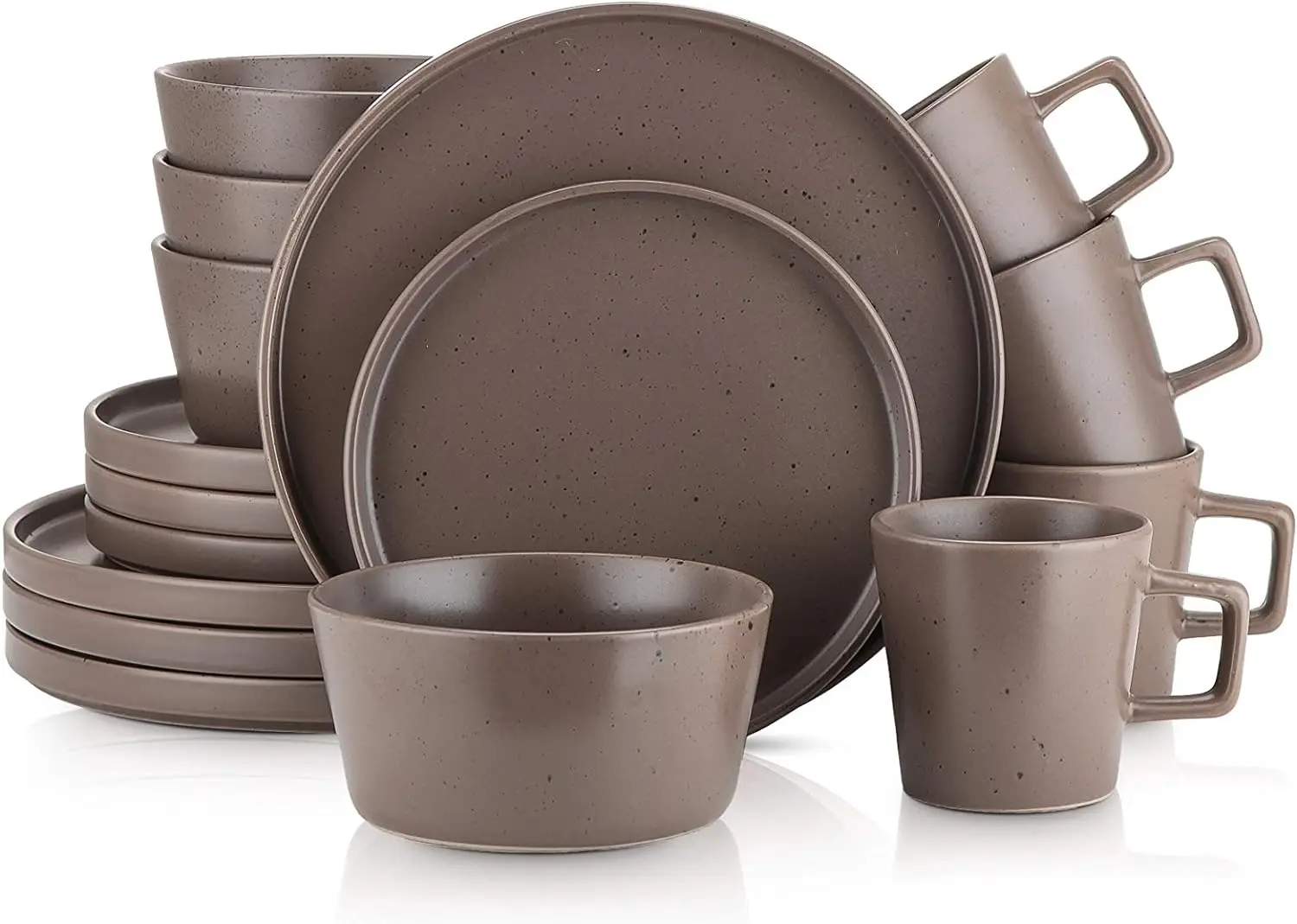 Stone Lain Coupe Dinnerware Set, Service For 4, Matte Brown