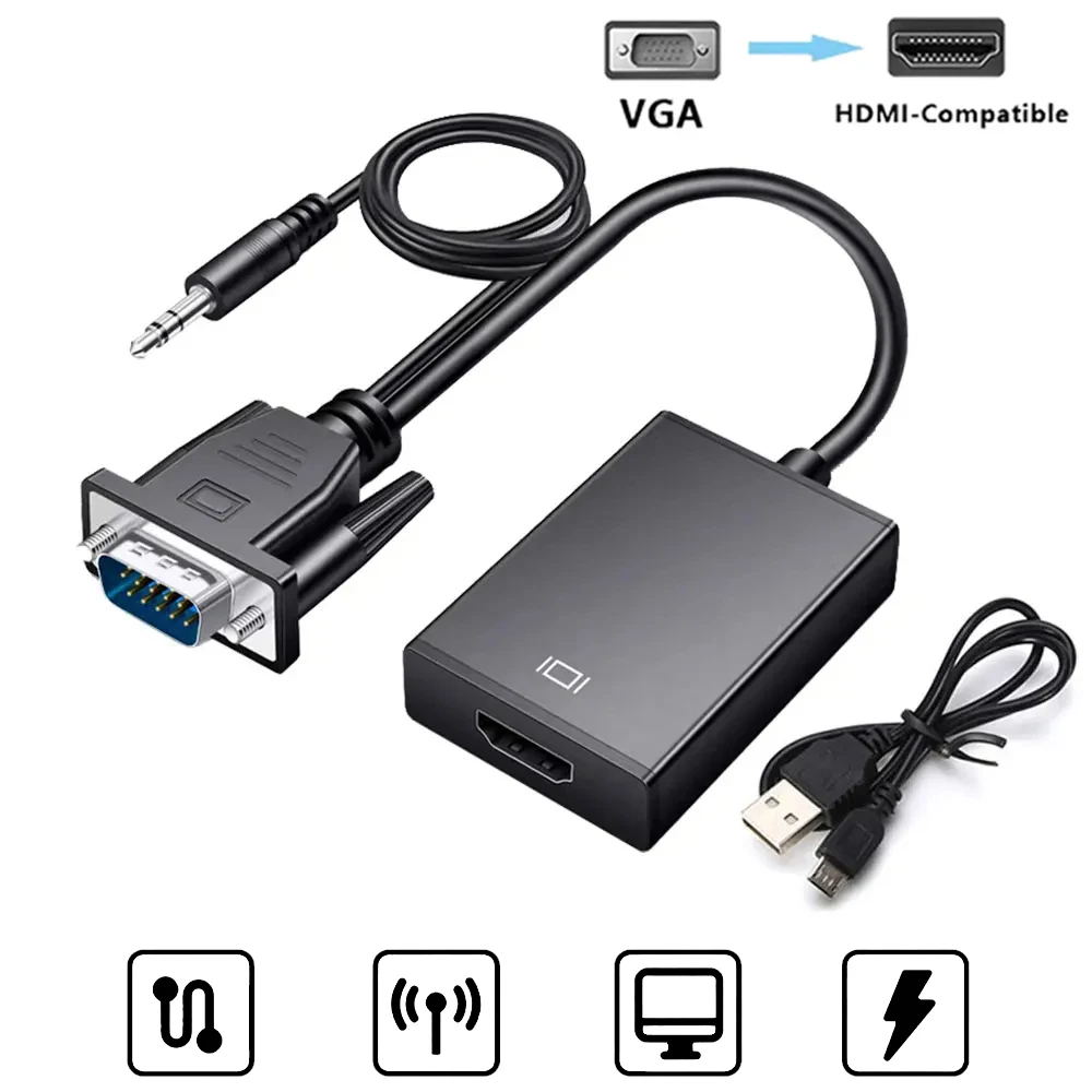 1080P VGA to HDMI-compatible Converter Adapter Cable Full HD With Audio Output VGA HD Adapter for PC Laptop to HDTV Projector