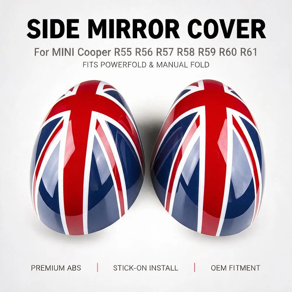 For MINI Cooper R55 R56 R57 R58 R59 R60 R61 2007-2016 ABS Checkered Mirror Caps Cover Powerfold Manualfold Stick-on