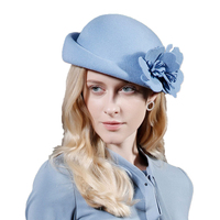 FS Blue Purple Wool French Beret Wide Brim Fedora Hats For Women Elegant Church Hats Big Flower Ladies Wedding Tea Party Hat Ken