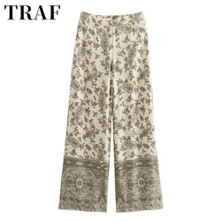 TRAF24 New Product Fashionable European and American Women's Clothing Temperament Viscous Fabric Printed Straight leg Long Pants