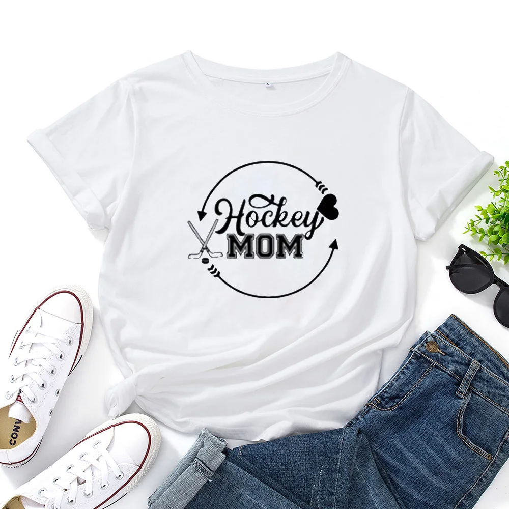 Women Short-sleeved  Tshirt Cotton Loose  Shirt Femme HOCKEY MOM Funny  Shirts  Fashion Casual Letters Graphic ees