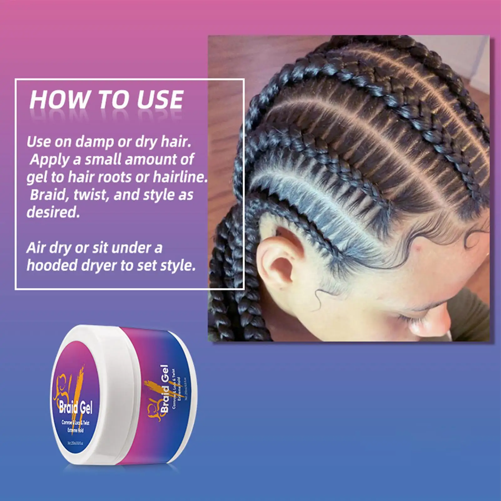 Styling Braiding Gel Wax Carbomer Long Lasting Strong Hold Pomade Anti-Frizz Smooth Hair Finishing Shaping Hair EdgeControl