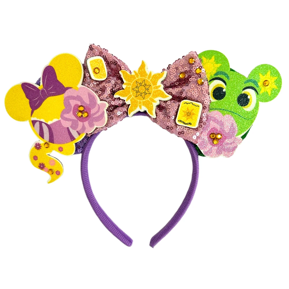 Nova disney rapunzel micey mouse orelhas headbands girassol lantejoulas arco hairband para mulheres meninas crianças camaleão acessório de cabelo