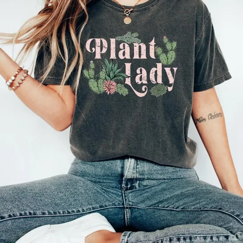 Plant Lady Retro T Shirt Mom Lover Aesthetic Gardening Boho Sweater For