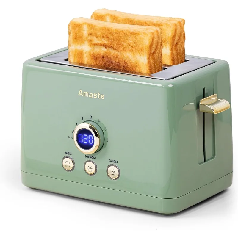 

2 Slice Retro Bread Toaster with LED Digital Countdown Timer, Extra Wide Slots Toasters 6 Bread Shade Settings