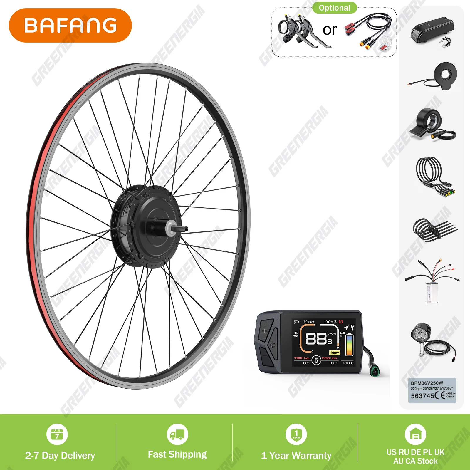Bafang 500W EBike Kit Rear Drive Wheel Hub Motor Electric Bike Brushless Motor Bicycle Conversion Kit 20Ah 17.5Ah 13Ah Battery