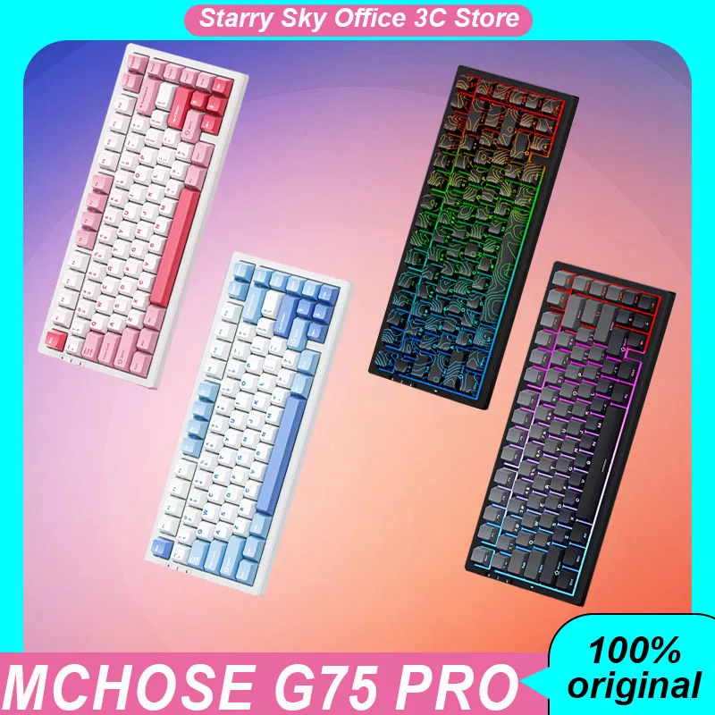 MCHOSE G75 Pro Mechanical Keyboard Wireless 3Mode Gasket Structure Pbt Side Engraved Keycaps Hot Plug Rgb Custom Gaming Keyboard