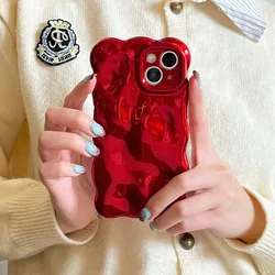 Chinese Red 3D Water Ripple Cover For iPhone 15 Pro Max 14 Pro 13 12 Pro 11 Soft Case Fashion Wave Gloss Phone Protection Shell