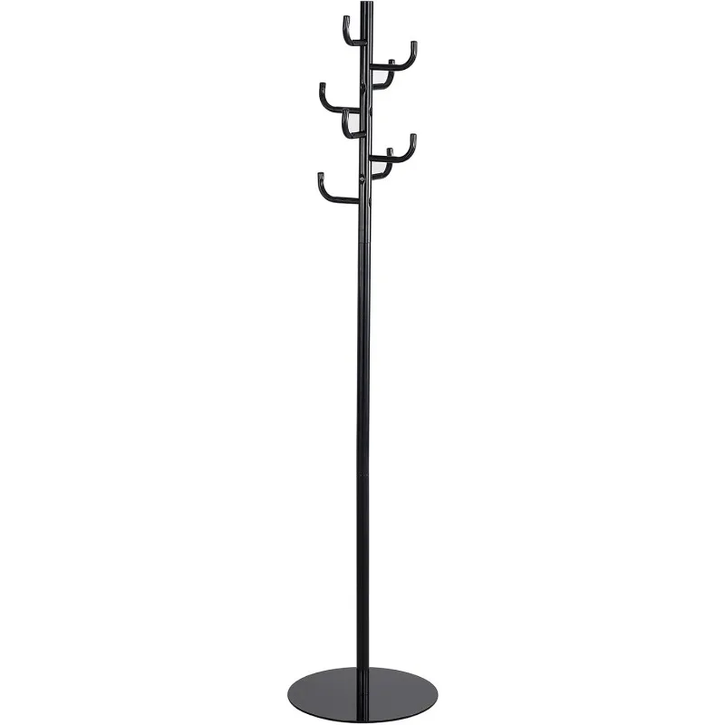 Hook Head Coat Rack, Freestanding Hat and Jacket Hanger with 8 Rounded Edge Hooks, Durable Black Powder Coat Finish