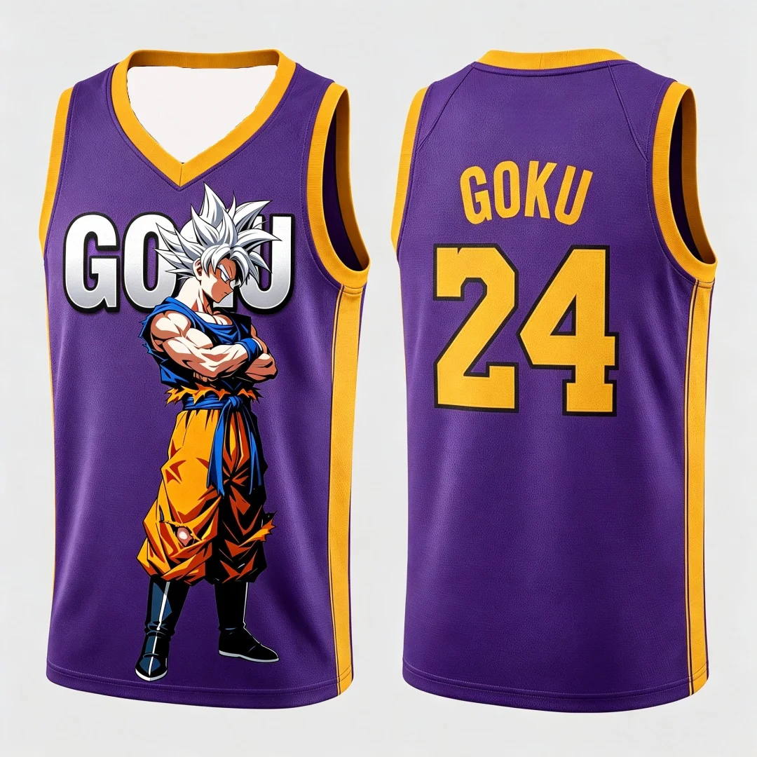 Dragon Ball Ultra Instinct Goku Basketball-Trikot, passende Eltern-Kind-Outfits, weiß, rot, ärmelloses Tank-Top, Anime-Streetwear – Detail 10