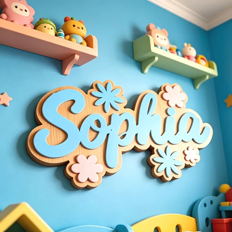 Personalized Floral Themed Name Room Sign, Customizable Pastel Flower Door Plaque, Nursery Bedroom Decor, Sweet Hanging Gift view 3
