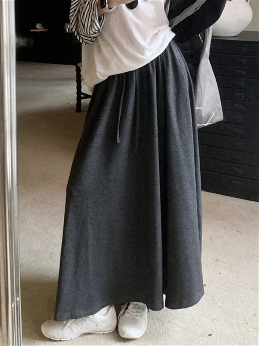 

PLAMTEE Minimalist Women Long Skirts A-Line Soft Casual Chic Autumn Office Lady High Waist Slim New Daily Fashion Streetwear