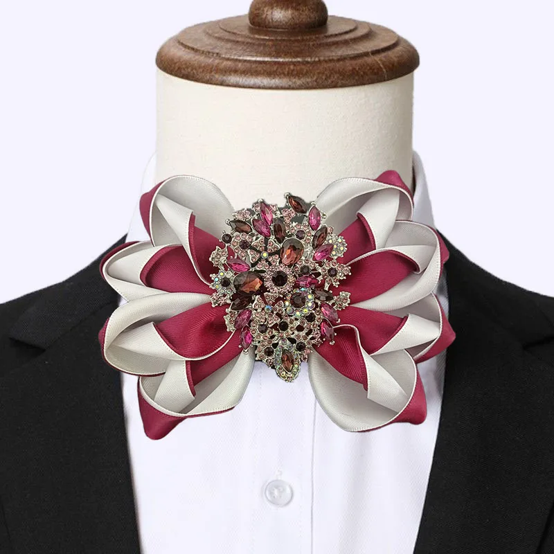 

Bow Tie for Men Luxury Original Handmade Ribbon Rhinestone Jewelry British Business Suit Shirt Bowtie Mens Wedding Collar Flower