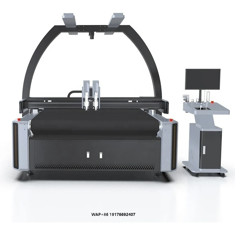 AOL One Stop Multi-function Garment Textile Fabric Cnc Cutting Machine With Round Knife Tool and Ink Jet Feeding Flatbed Cutter