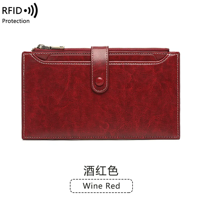 Western RFID Blocking Multi-card Slot Double Zipper Women Phone Bag Large Capacity PU Leather Card Holder for Mens