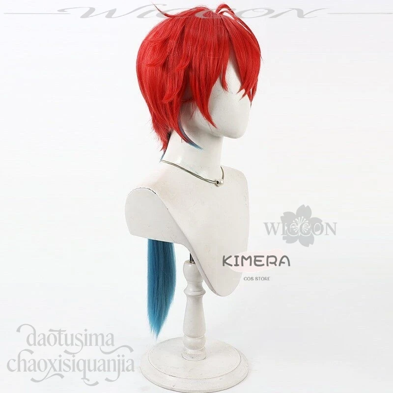 Kimera Store Anime Princess Kaguya! Cosplay Akira Mikado Short Red Wigs Blue Low Ponytail Fashion Y2K Synthetic Hair Halloween C view 3