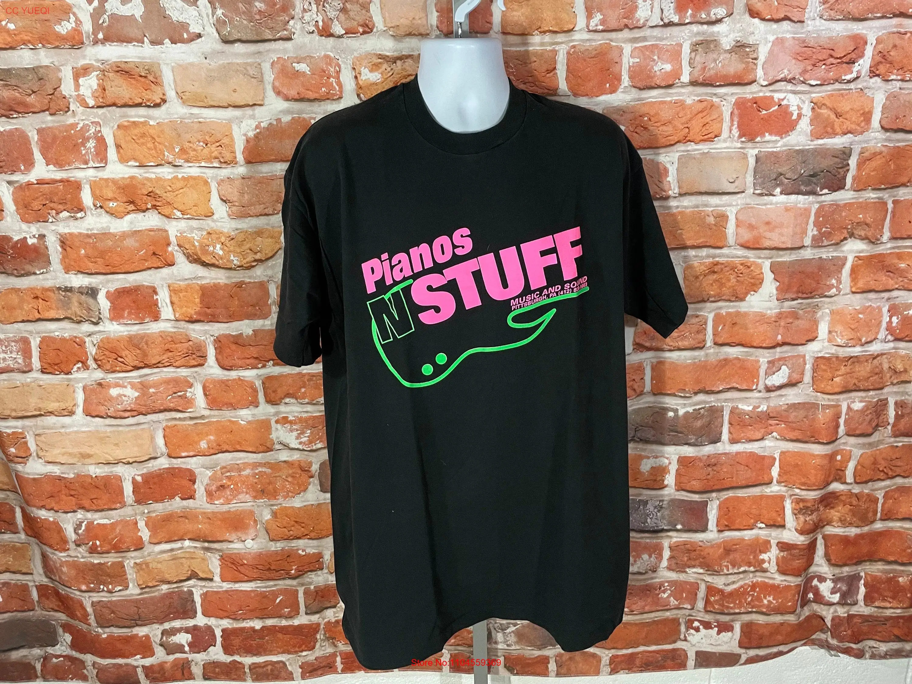 Camisa vintage Pianos N Stuff con estampado de neón talla 2XL Pittbsurgh music store años 80 y 90 manga larga o corta