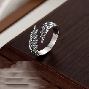 Angel Wings Retro Open Ring Set Para Amantes Mulheres Homens Design Ancient Silver Devil Wings Casal Anel Festa Jóias 10 principais vendas anel asas anjo - №8