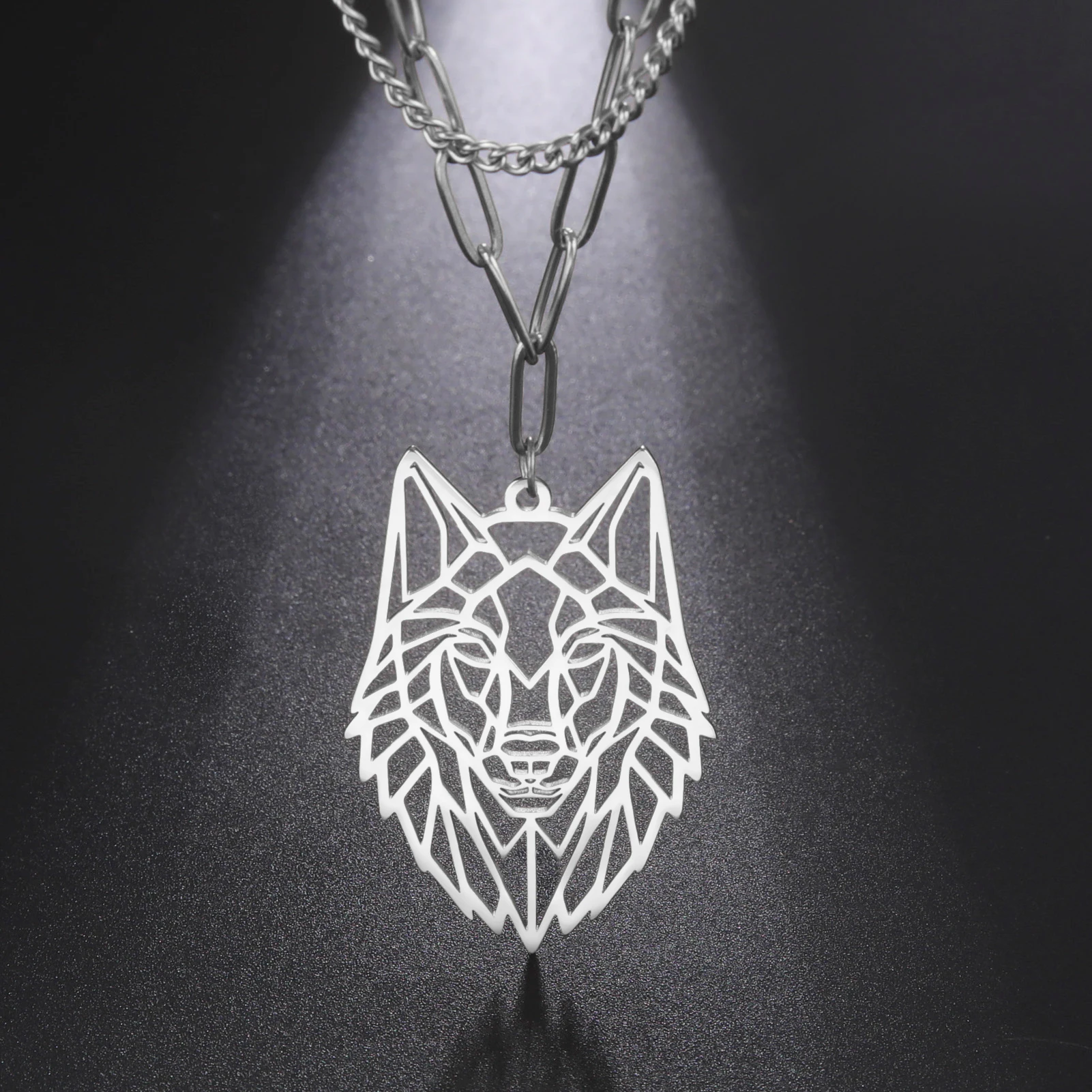 Teamer Wolf Head Necklace for Men Women Fox Koala Dragon Cat Animal Pendant Stainless Steel Necklaces Cute Jewelry Birthday Gift