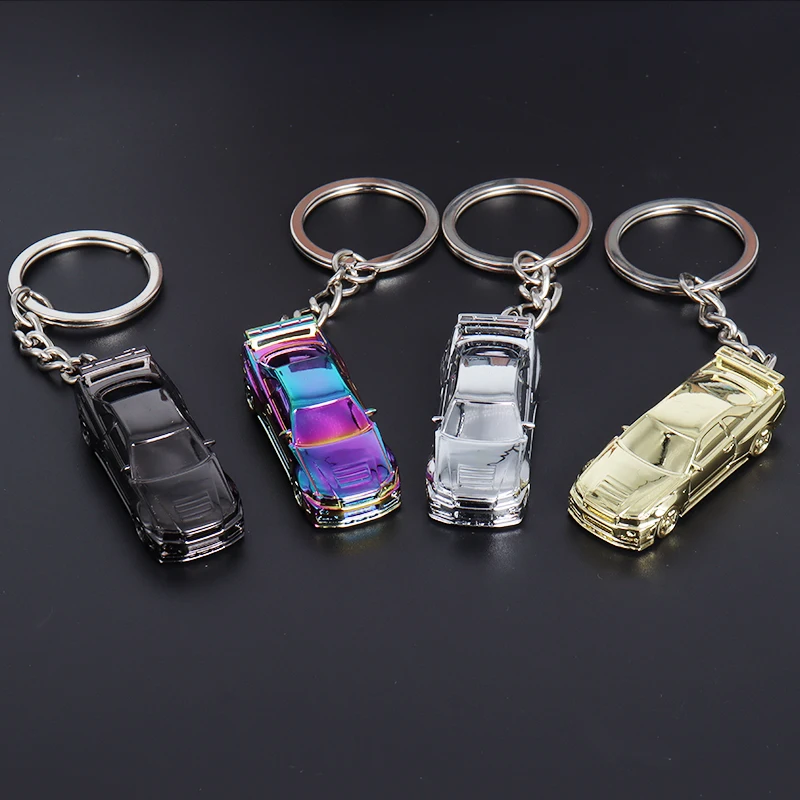 New In Stock Seeker 1:87 Nissan Gtr34 Electroplated Color Chain Keychain Alloy Model Miniature Diecast Ornaments Custom Toys