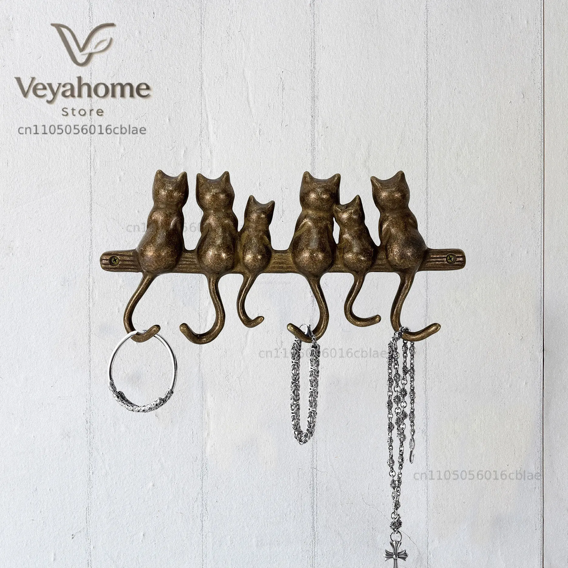 Yudi new Chinese-style entrance entrance brass cat decorative hook living room entry background wall brass small pendant key