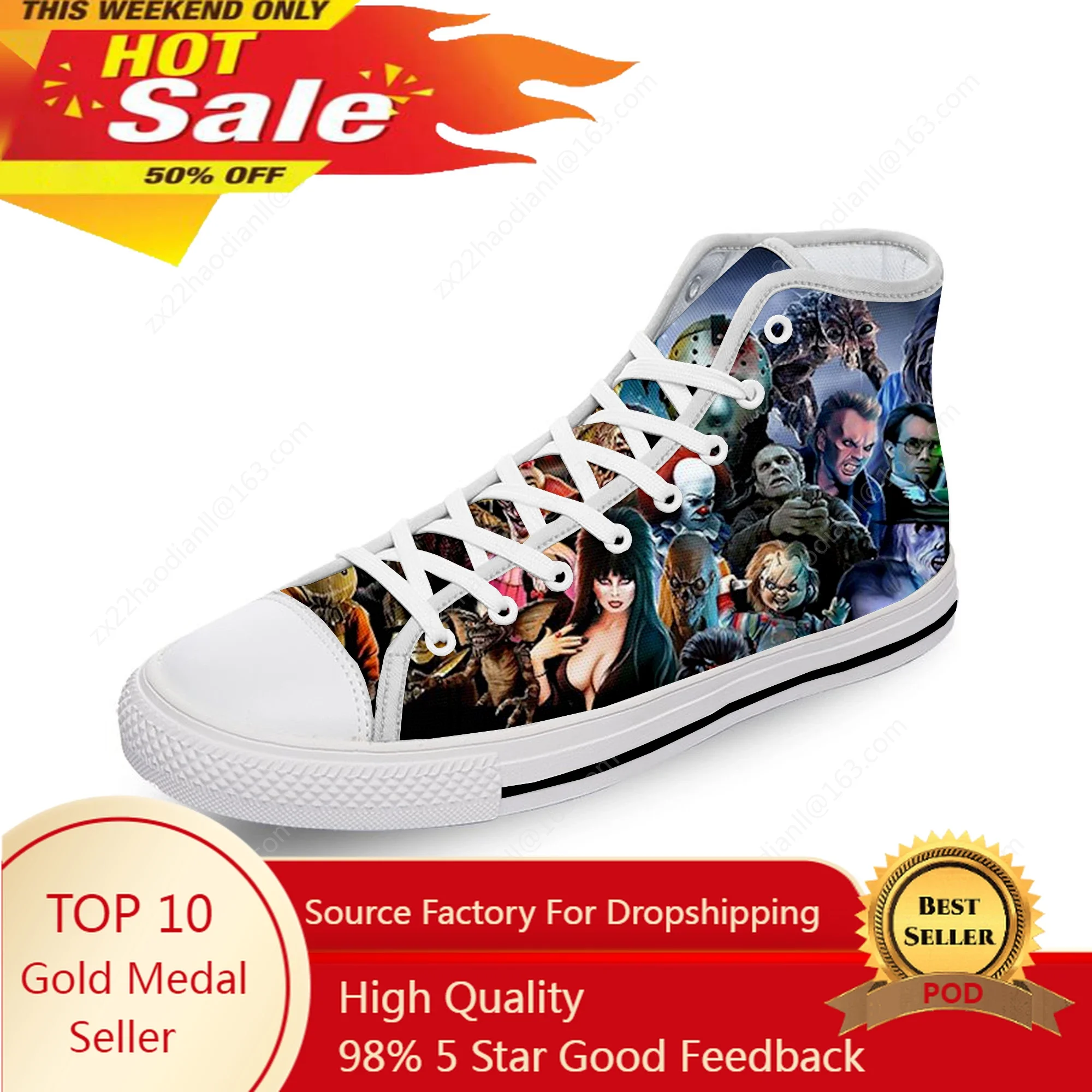 

Horror Movie Villains Characters White Cloth Fashion 3D Print High Top Canvas Shoes Men Women Lightweight Breathable Sneakers
