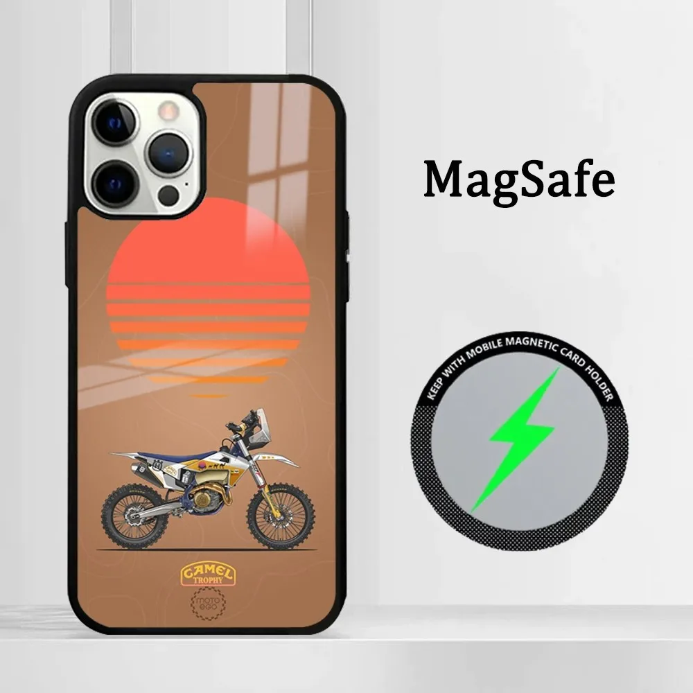 Capa magnética sem fio da marca motocicleta, caixa do telefone H Husqvarna-es, espelho Magsafe, iPhone 16 15 14 13 12 11 Pro Max Plus Mini