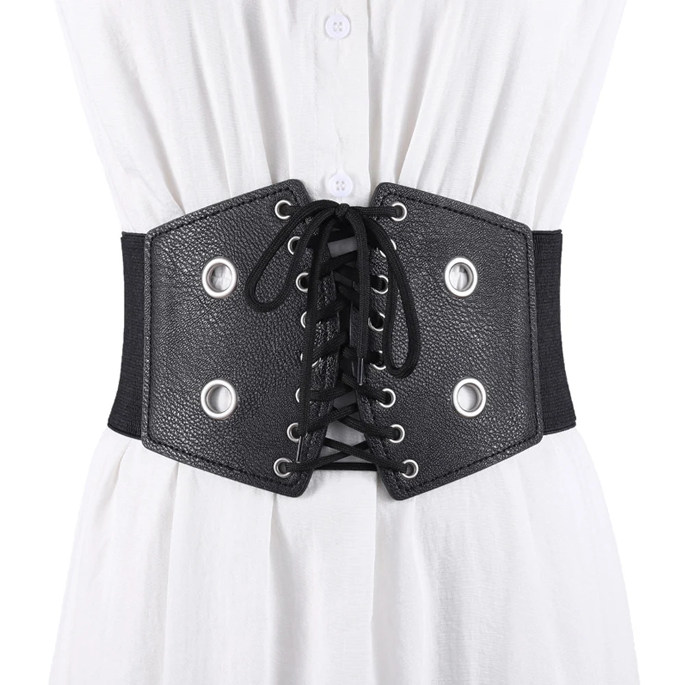 Ultra Wide Belt For Women Elastic Cinch Lady High Waist Rivet Girls Waistband Coat Dress Waist Seal Front Lace-up Waistbands