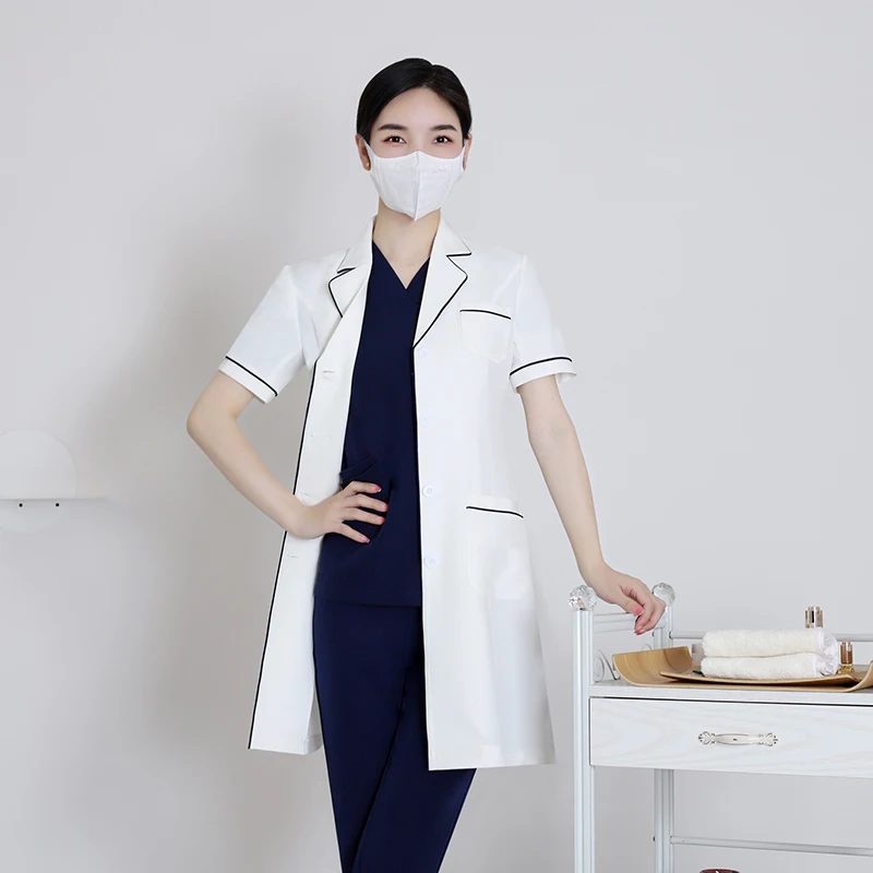

Женский медицинский халат с коротким рукавом, белый, приталенный, в корейском стиле, для медсестер, для салонов красоты, для пластической хирургии