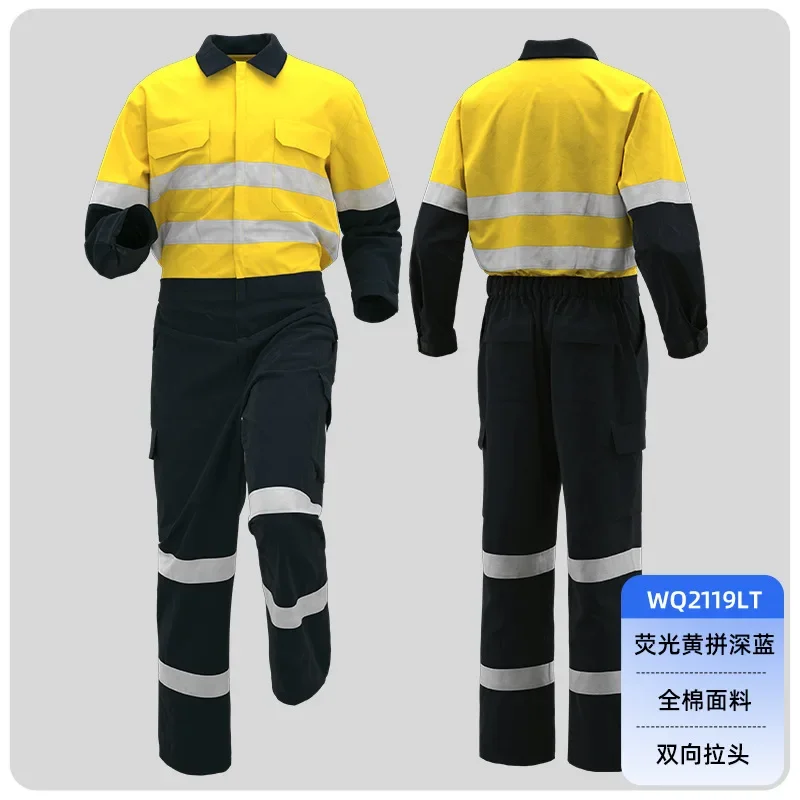 Adult 100% Cotton Food Factory Hi Vis Work Overall Reflective Strips Multi-pocket Jumpsuit Dustproof Dungarees workshop Coverall