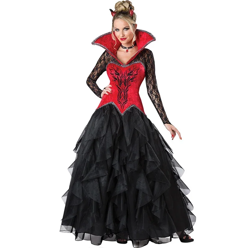 Halloween Women Queen Costume Cosplay Long Dress Elegant Female Queen Of Disguise Party Role Play