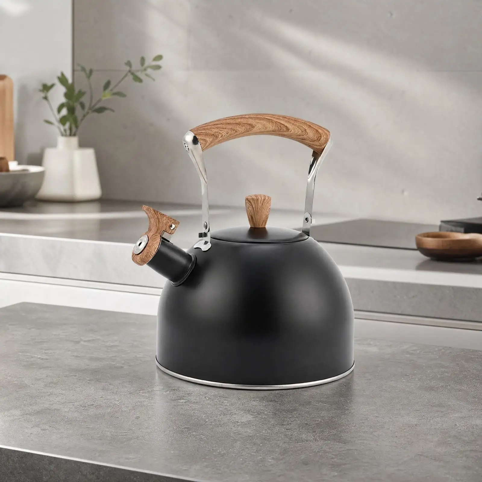 Whistling Stovetop Kettle Stainless Steel 3 Liter Teapot with Wood Grain Knob for Gas Stove and Induction Cooking