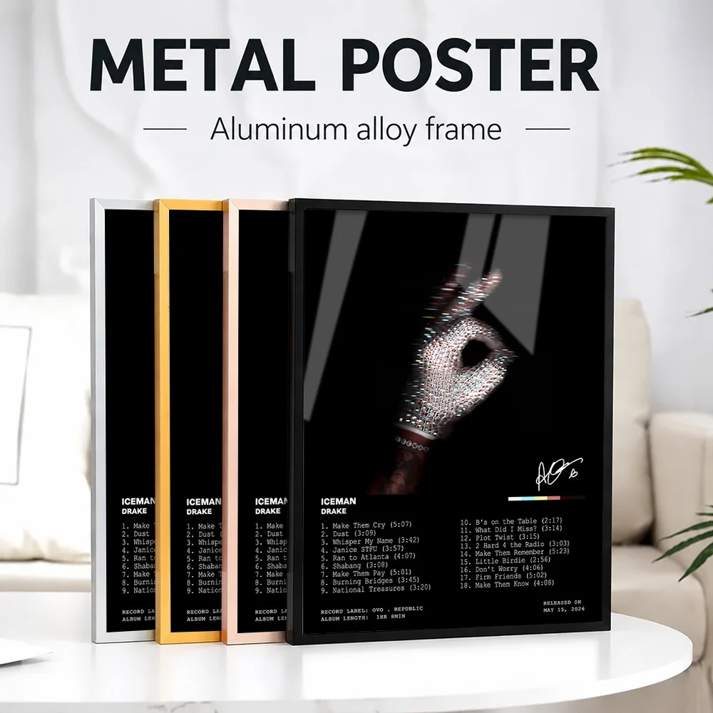 Drake Iceman Album Cover Metal Poster With Aluminum Alloy Frame Personalized Photo Vintage Record Style Wall Art For Music Room