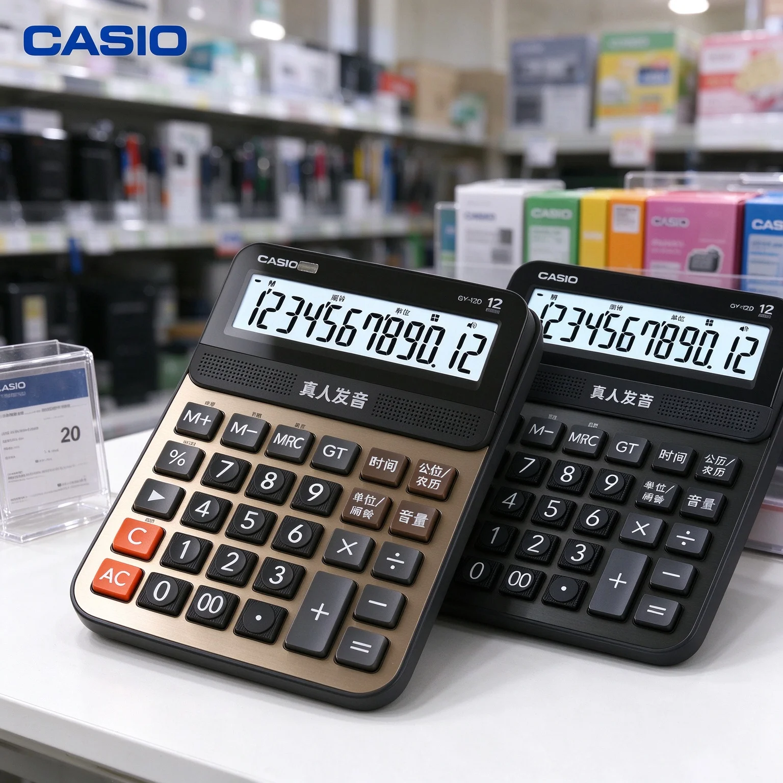 Casio GY-120 DY-120 12 Digit Large Screen Calculator, Voice Broadcast Function to Reduce Calculation Error at Work