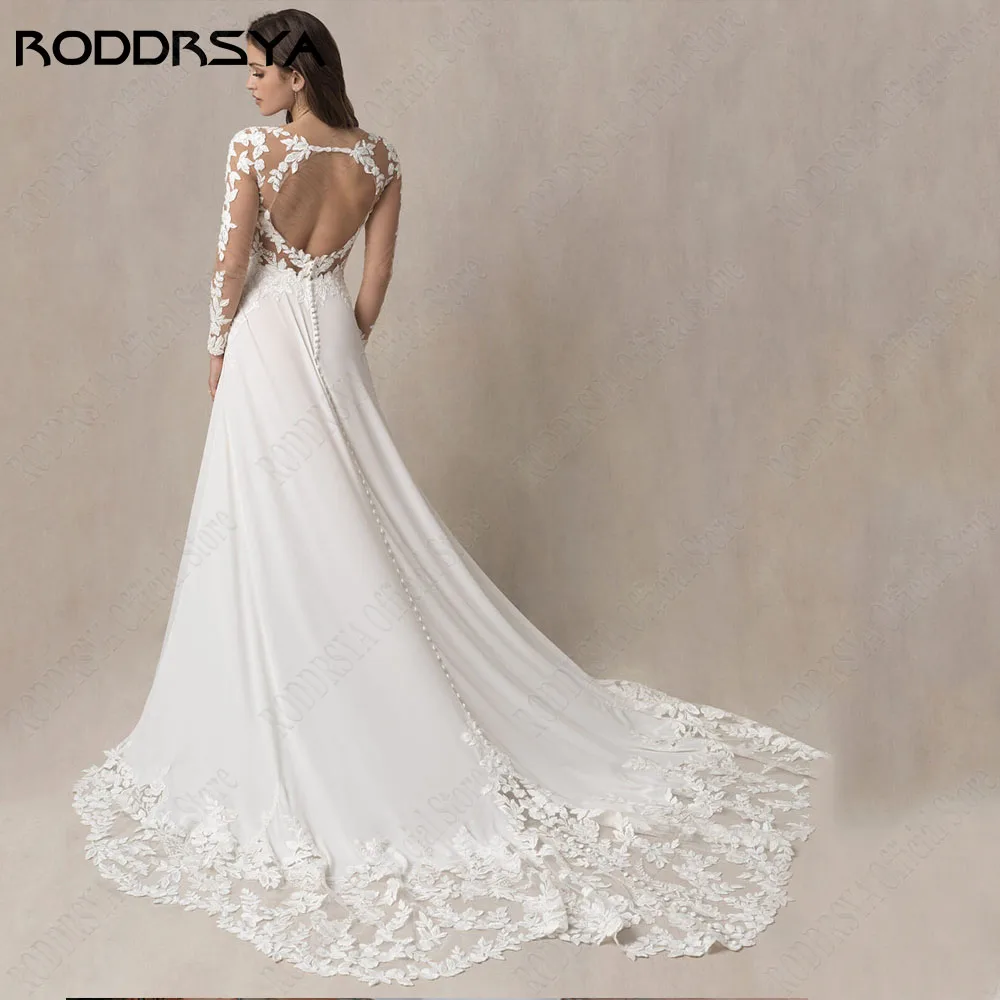 Roddrsya civil robe de mariée sans dos 2024 mariée manches longues mousseline de soie aRODDRSYA-Robe de mariée dos nu en mousseline de soie à manches longues, robe A-Line en dentelle pour les patients, sur mesure, 2024