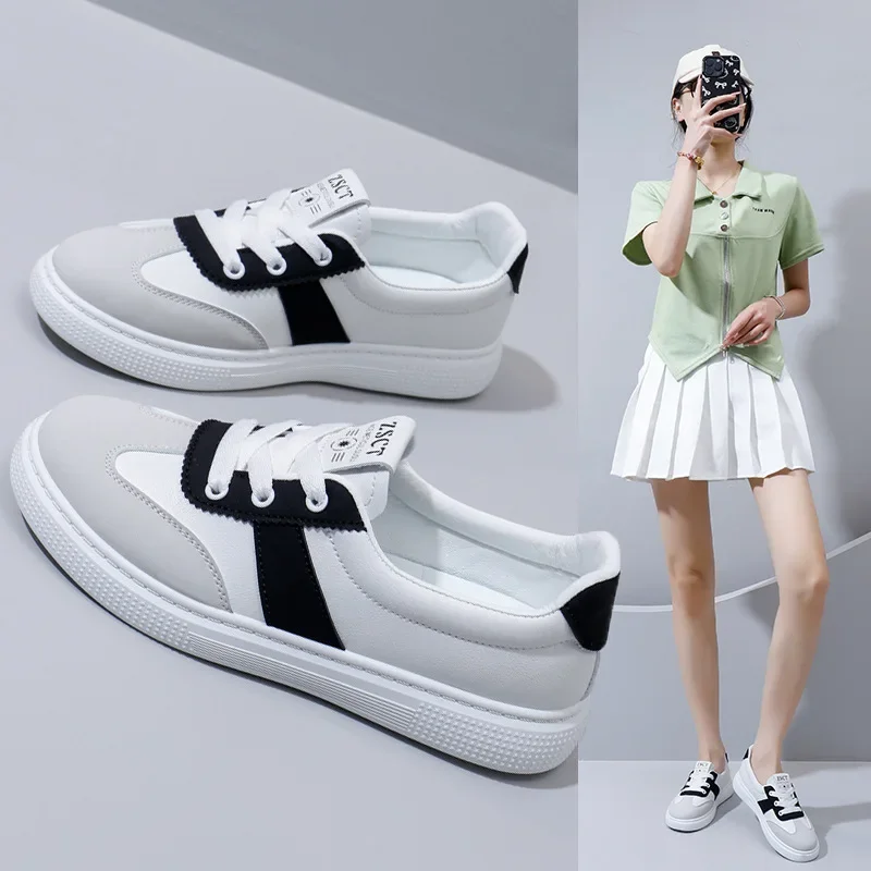 أحذية رياضية نسائية جديدة ذات نعل سميك من الجلد أحذية جري كاجوال عصرية للخروج مصممة للسيدات