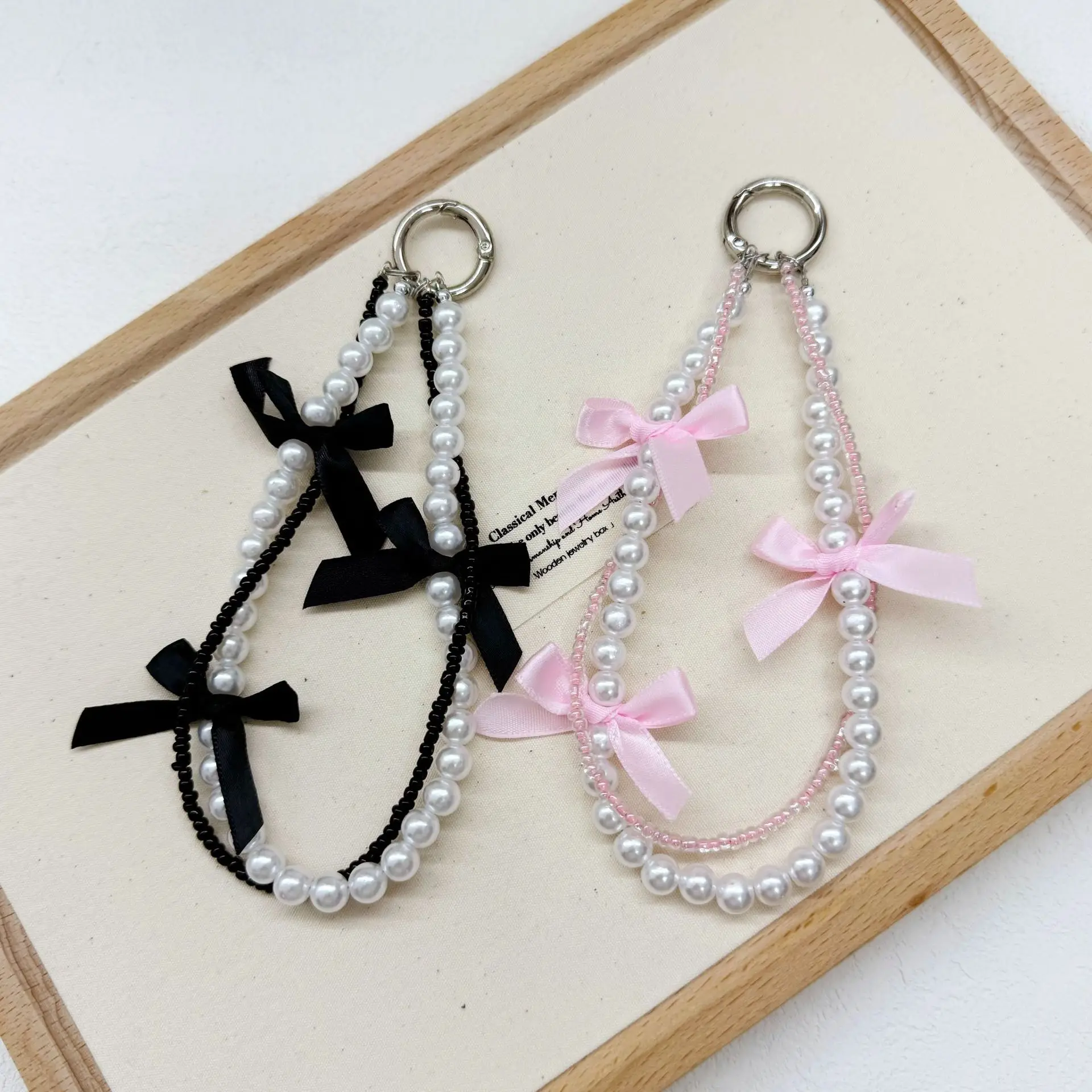 Sweet Pearl Mobile Phone Chain Ballet Style Bow Chain Mobile Phone Universal Pendant Pink Beaded Pendant Keychain