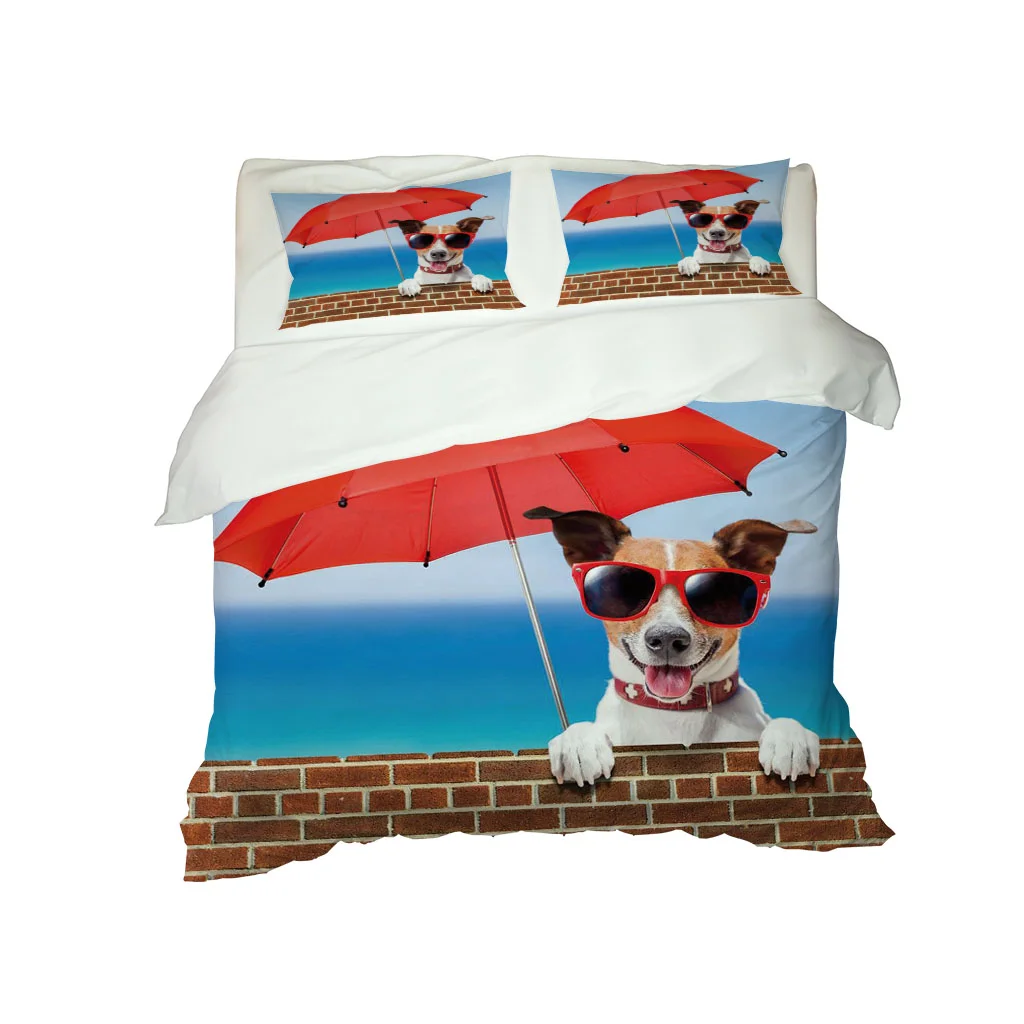 HUANZHUANG single duvet cover set 3D Red Umbrella Puppy girls single duvet cover set Quilt Cover Soft Microfiber Zipper Closure