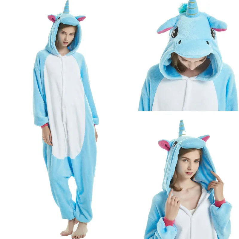 Cartoon Animal Onesie Pajamas Stitch Cosplay Costumes Kigurumi Donkey Panda Flannel Unisex Nightwear Costumes for Adults Kids