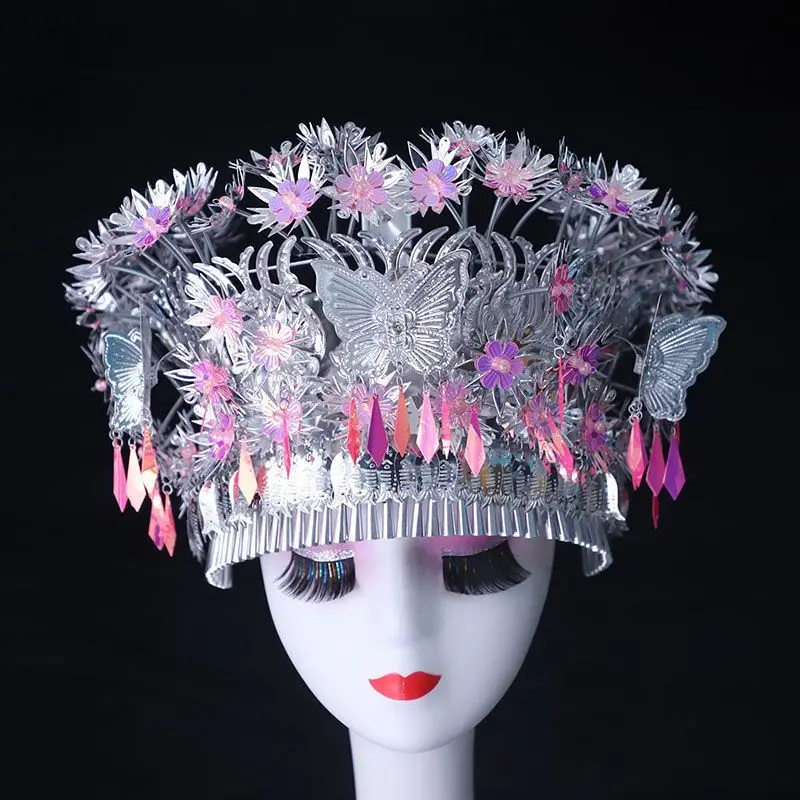 14 Styles Chinese Silver Miao Hat For Children Adults Studio Photography Vintage Headwear No Discoloration Colorful