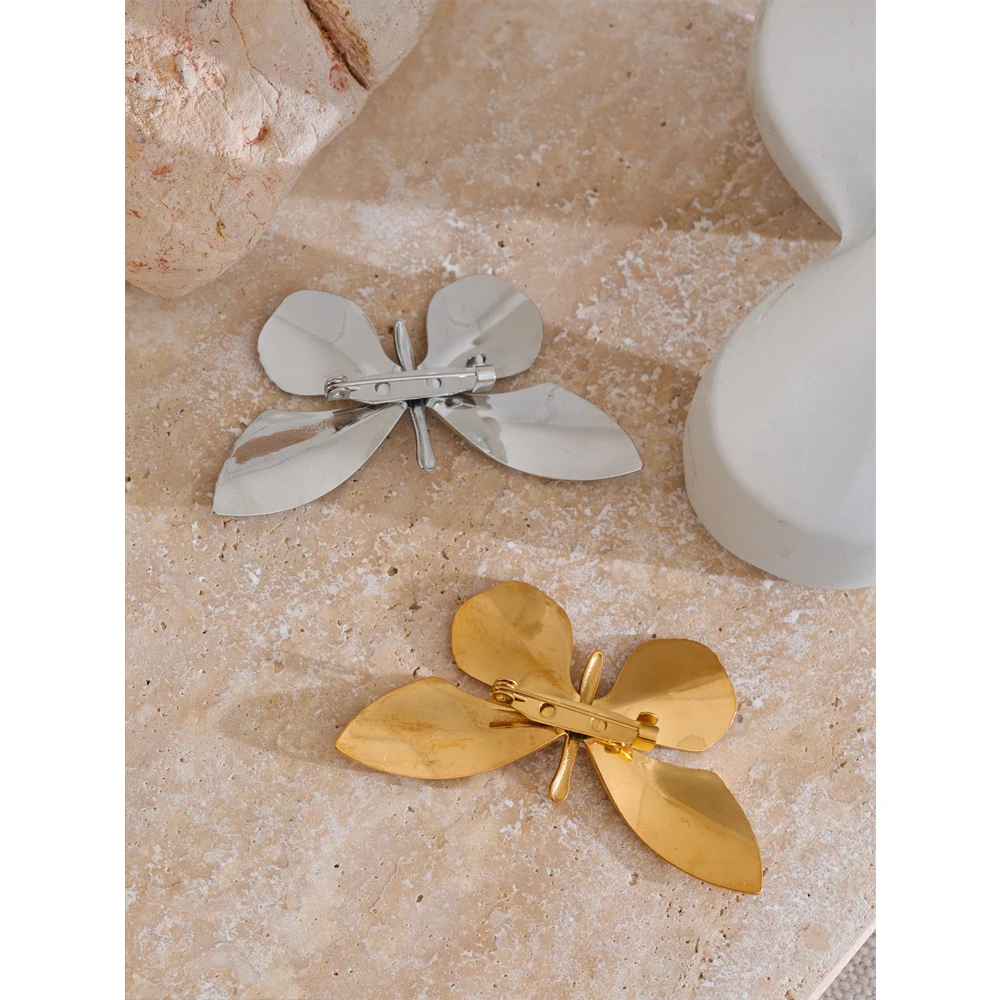 Yhpup Chic Stainless Steel Golden Metal Butterfly Brooch Pin for Women 18K PVD Plated Fashion Waterproof Charm Jewelry Gift