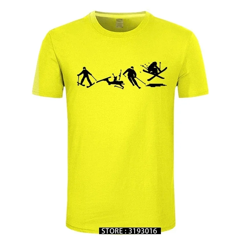 Evolution ski funny printed T shirts men summer short sleeve T-shirt cotton skiing gift for boyfriend husband tops tee