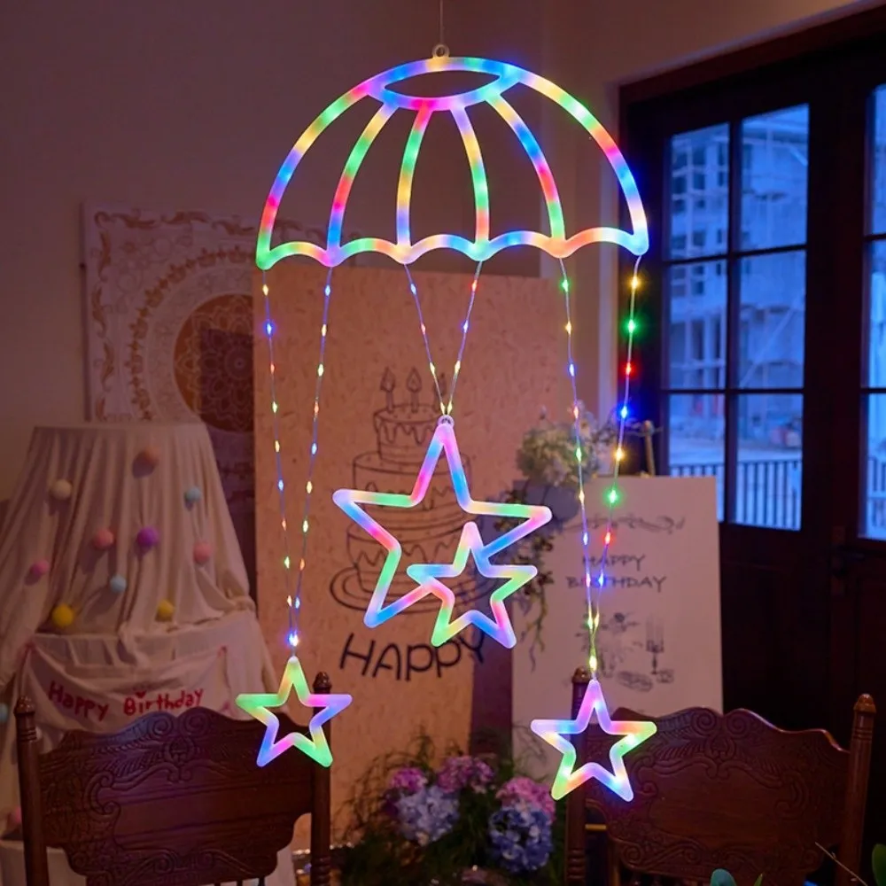 8 Modes of Lighting Parachute Star Lantern Pink Heart Usb Powered LED Christmas Parachute Lights Hanging Lamp Romantic